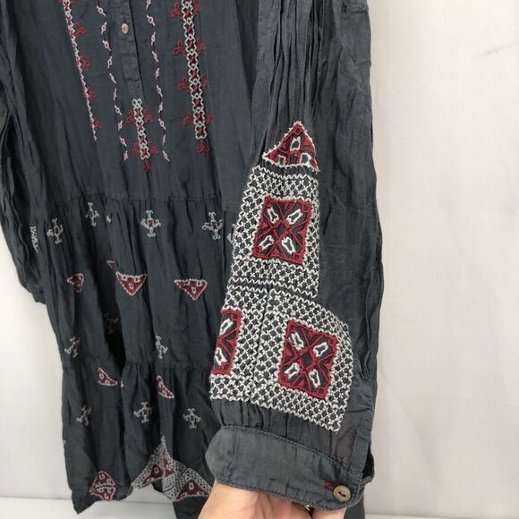 Johnny Was 3J Workshop Gray Embroidered Silk Womens Medium Boho Peasant Dress M - Picture 2 of 16